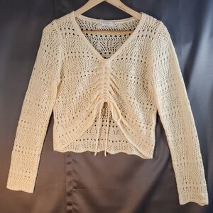 Jolie and Joy L Long Sleeved Crop top cover up Knitted Crochet - Sinched Front